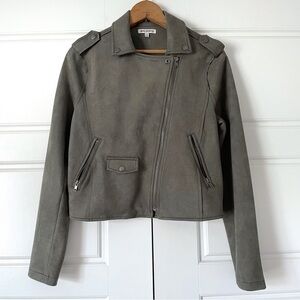 Rag Poets Moto Jacket Womens Small Sage Green Crop Faux Suede Asymmetrical Zip